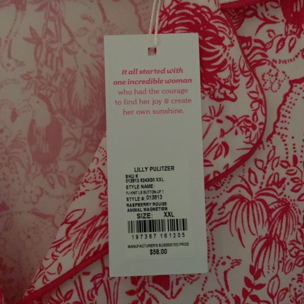 NWT Lilly Pulitzer Raspberry Rouge Animal Magnetism Pajama Top XXL - Picture 3 of 8